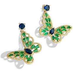 DAMLENG Brilliant Shine Green Fairy Tale Butterfly Stud Earrings Rhinestone Animal Insect Charm Dangle Drop Earrings for Women Girls Jewelry Gift