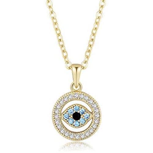Obidos Evil Eye Pendant Necklace Turkish Rose Gold Turquoise Necklace Lucky Jewelry for Girls and Women Faith Protection Rhinestone Necklace