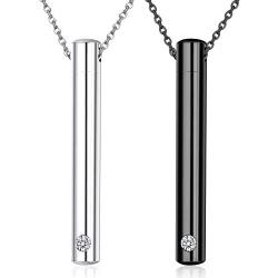 Sllaiss 2 pcs Cremation Jewelry Crystals from Austria Stainless Steel Black Silver Tone Bar Urn Pendant Memorial Ashes Keepsake Exquisite Necklace