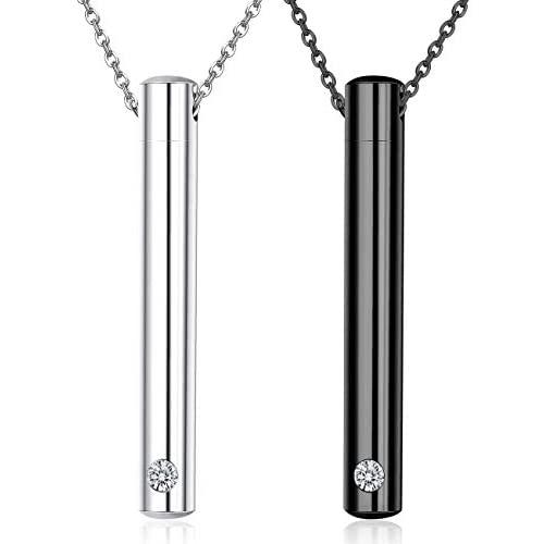 Sllaiss 2 pcs Cremation Jewelry Crystals from Austria Stainless Steel Black Silver Tone Bar Urn Pendant Memorial Ashes Keepsake Exquisite Necklace