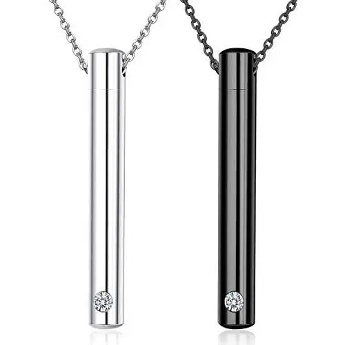 Sllaiss 2 pcs Cremation Jewelry Crystals from Austria Stainless Steel Black Silver Tone Bar Urn Pendant Memorial Ashes Keepsake Exquisite Necklace Sllaiss 2 pcs Cremation Jewelry Crystals from Austria Stainless Steel Black Silver Tone Bar Urn Pendant Memorial Ashes Keepsake Exquisite Necklace