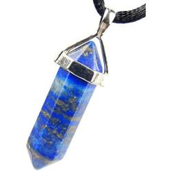 Steampunkers USA Hexagon World - 32mm Metal Point Banded Lapis Lazuli Blue Golden Pyrite - 20-22 Inch Adjustable Black Cord – Crystal Gemstone Collectibles Carved Necklace Handmade Charm