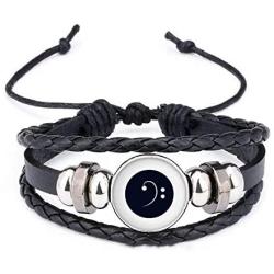 DIYthinker White Music Bass Clef Black Bracelet Braided Leather Rope Bead Wristband