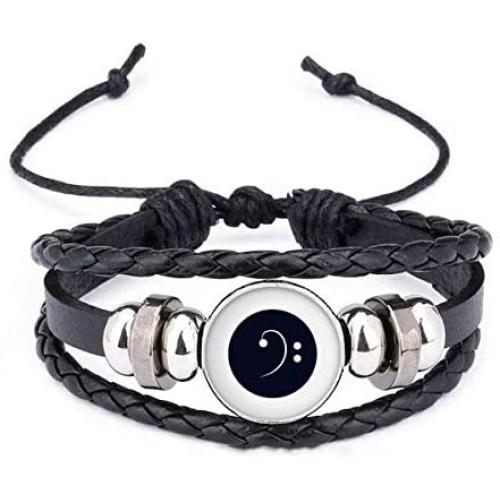 DIYthinker White Music Bass Clef Black Bracelet Braided Leather Rope Bead Wristband
