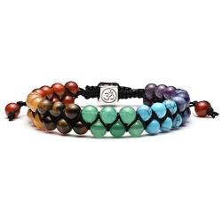 Jovivi 7 Chakras Bead Bracelet - 6mm 8mm Double Layer Healing Gemstone Yoga Stone Beaded Crystal Bracelet Men Women Natural Lava Rock Essential Oil Diffuser Bracelets Stress Anxiety Relief