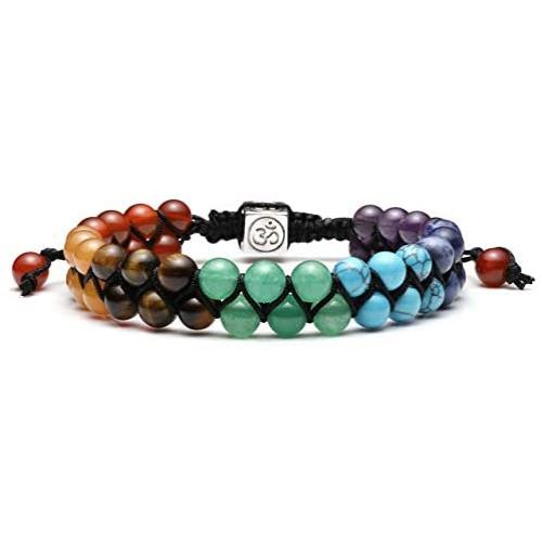 Jovivi 7 Chakras Bead Bracelet - 6mm 8mm Double Layer Healing Gemstone Yoga Stone Beaded Crystal Bracelet Men Women Natural Lava Rock Essential Oil Diffuser Bracelets Stress Anxiety Relief