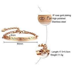 Stainless Steel Engraved Bar Inspirational Bracelets Fashion Bangles Link Charm Bracelet for Women Girl Sister Mother Friends, Friendship Sister Jewelry
