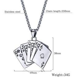 NC Punk Stainless Steel Playing Card Poker Tag Pendant Necklace for Women Men Girl Boy Lukcy Rock Ace of Spade Heart Royal Flush Games Chain Necklace Hip Hop Unisex Jewelry Gift