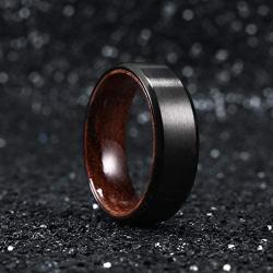 King Will Mens 8mm Black Titanium Wedding Ring Inlay With Real Wood Comfort Fit Brushed Center