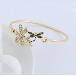 MANZHEN Crystal Mom and Baby Dragonfly Bangle Bracelet Insect Jewelry