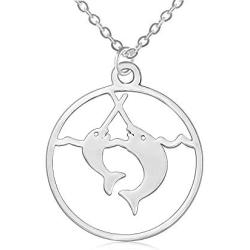 SENFAI Mum and Her Baby Narwhal Pendant Necklace Animal Jewelry (Silver)