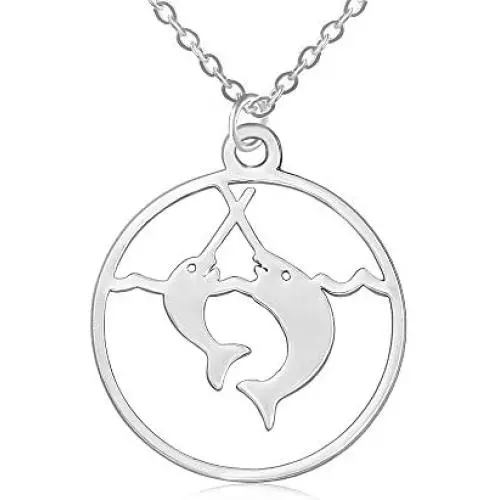 SENFAI Mum and Her Baby Narwhal Pendant Necklace Animal Jewelry (Silver)