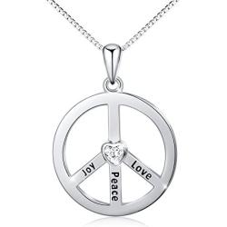 S925 Sterling Silver Peace Sign Hippie Party Accessories Pendant Necklace for Women