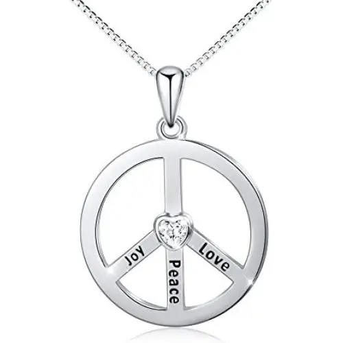 S925 Sterling Silver Peace Sign Hippie Party Accessories Pendant Necklace for Women S925 Sterling Silver Peace Sign Hippie Party Accessories Pendant Necklace for Women