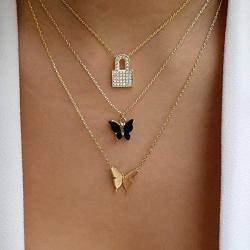 Acedre Butterfly Choker Necklace Lock Layered Necklaces Fashion Gold Necklaces Chains Neck Adjustable Jewelry Accessory for Women and Girls