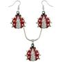 DianaL Boutique Silvertone Adorable Little Ladybug Charm Pendant Necklace and Earrings Set 21'' Chain Gift Boxed Lady Bug Fashion Jewelry