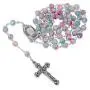 Hand Painted Swirl Round Glass Bead and Silver Plate Chain Necklace Rosary with Jordan River Water Centerpiece, Crucifix. By Marina Jewellery