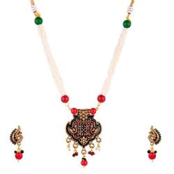 Efulgenz Indian Bollywood Antique Vintage Gold Plated Wedding Faux Pearl Strand Pendant Choker Collar Necklace Earring Jewelry Set