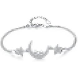 EVER FAITH 925 Sterling Silver CZ Bling Moon and Stars Bracelet Double Chain Clear