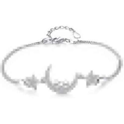 EVER FAITH 925 Sterling Silver CZ Bling Moon and Stars Bracelet Double Chain Clear
