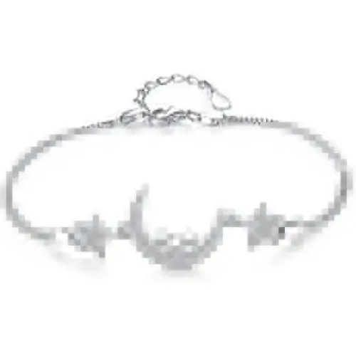 EVER FAITH 925 Sterling Silver CZ Bling Moon and Stars Bracelet Double Chain Clear
