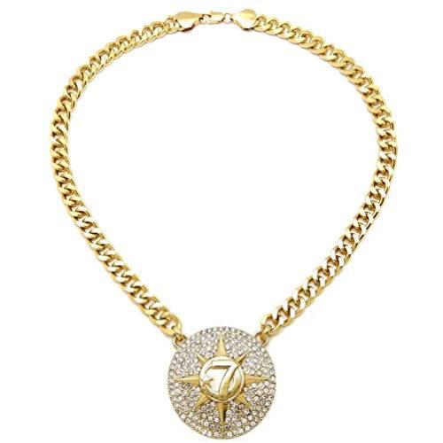 GWOOD 5 Percenter 7 Star Gold Color Pendant with 18 Inch Cuban Necklace
