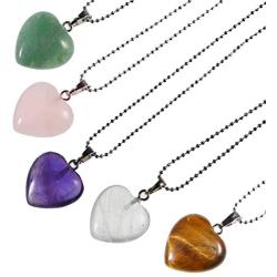 LPBeads 5 Pieces Heart Shape Natural Stone Necklace Chakra Beads Charms Crystal Heading Chakra Stone Pendants Assorted Color