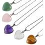 LPBeads 5 Pieces Heart Shape Natural Stone Necklace Chakra Beads Charms Crystal Heading Chakra Stone Pendants Assorted Color