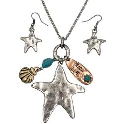 Mixed Metals Long Multi Color Unique Theme Charm Pendant Necklace & Earrings Set