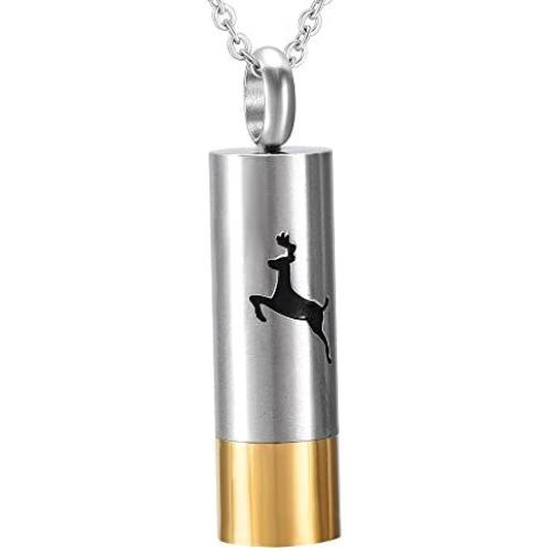 AIWENXI Cremation Jewelry Deer Cylinder Pendant Locket Holder Ashes for Pet/Human Stainless Steel Keepsake Memorial Urn Necklace for Ashes