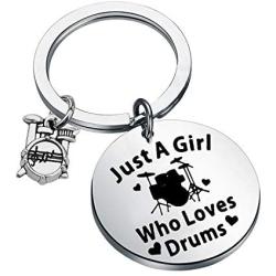 PENQI Drummer Keychain Drummer Gift Percussion Jewelry Just A Girl Who Loves Drums Key Ring Drum Band Jewelry Drum Player Gift for Drum Lover Musician