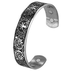 fishhook Viking Nordic Tree of Life Raven Talisman Stainless Steel Magnetic Therapy Cuff Bangle Bracelet for Women Men