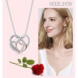 Sllaiss 925 Sterling Silver Love Heart Necklace for Women CZ Triple Heart Pendant Necklace Valentine Birthday Gift Jewelry with Box Chain 18'' +2''