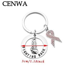 CENWA Breast Cancer Awareness Keychain Pink Rhinestone Ribbon Charm Jewelry Breast Cancer Support Gift Fighting Back Keychain