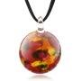 Suvani Jewelry Hand Blown Venetian Murano Glass Poppy Flowers Red Yellow Black Round Pendant Necklace, 18-20 inches