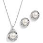 Mariell CZ and Freshwater Pearl Button Wedding Necklace and Earrings Jewelry Set for Bridesmaids & Brides