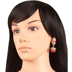 Touchstone Indian Bollywood traditional handcrafted Bridal Wedding Designer crystal Jewelry colorful long earrings Jhumki in Antique Gold And Silver Tone For Women.