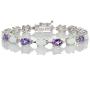 Ice Gems Sterlilng Silver Gemstone and Created White Opal 7x5mm Oval-Cut Tennis Bracelet
