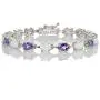 Ice Gems Sterlilng Silver Gemstone and Created White Opal 7x5mm Oval-Cut Tennis Bracelet