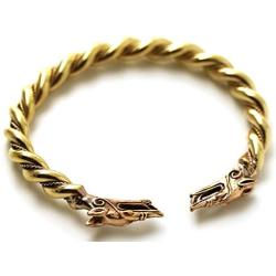 LynnAround Bronze Norse Viking Mjolnir Wolf Head Twisted Cable Bangle Cuff Bracelet Arm Ring Pagan Jewelry