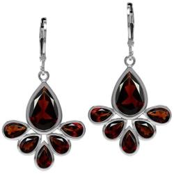 Silvershake Natural Red Garnet Stone 925 Sterling Silver Fan Shape Leverback Drop Earrings