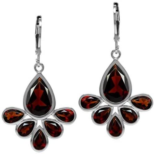 Silvershake Natural Red Garnet Stone 925 Sterling Silver Fan Shape Leverback Drop Earrings
