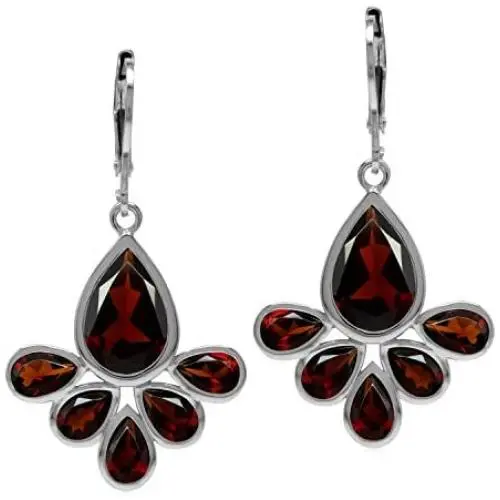 Silvershake Natural Red Garnet Stone 925 Sterling Silver Fan Shape Leverback Drop Earrings