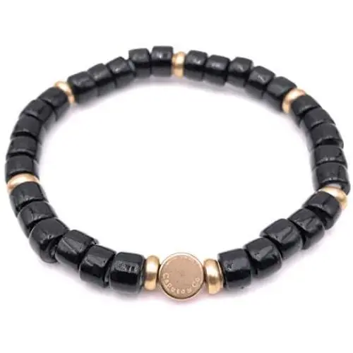 Mens Glass & Brass Stretch Bead Bracelet - Black Mens Glass & Brass Stretch Bead Bracelet - Black