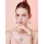 ORAZIO Metal Statement Jewelry Set for Women Triple Circles Pendant Necklace Dangle Earrings Cuff Bracelet