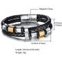 Feraco Men Leather Bracelet With Magnetic Clasp Double-Row Black Multilayer Leather Braided Cuff Wrap Wristbands , 8.66inch