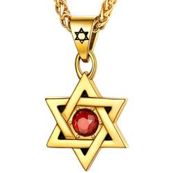 U7 Star of David Necklace Men Women Stainless Steel/18K Gold Plated Rope Chain Jewish Megan Star Pendant Israel Necklaces, Vintage Symbol/Ruby Stone/Cross Design, Length 22 Inch