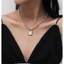 Lock Pendant Necklace Statement Long Chain Punk Multilayer Choker Necklace for Women Girls
