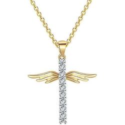 Jude Jewelers 18K Gold Plated Christian Cross Angel Wing Cubic Zircon Pendant Necklace