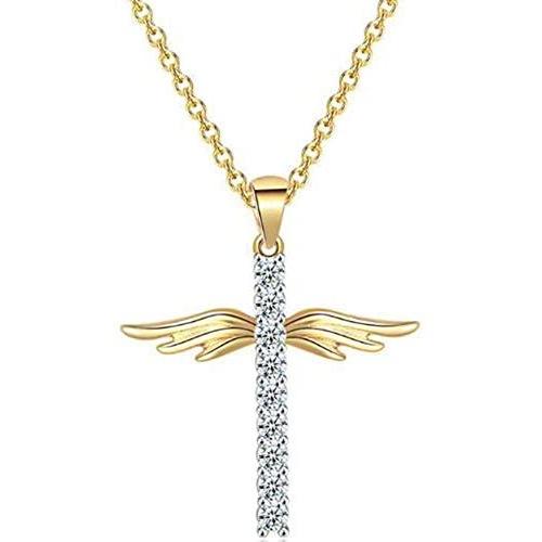 Jude Jewelers 18K Gold Plated Christian Cross Angel Wing Cubic Zircon Pendant Necklace